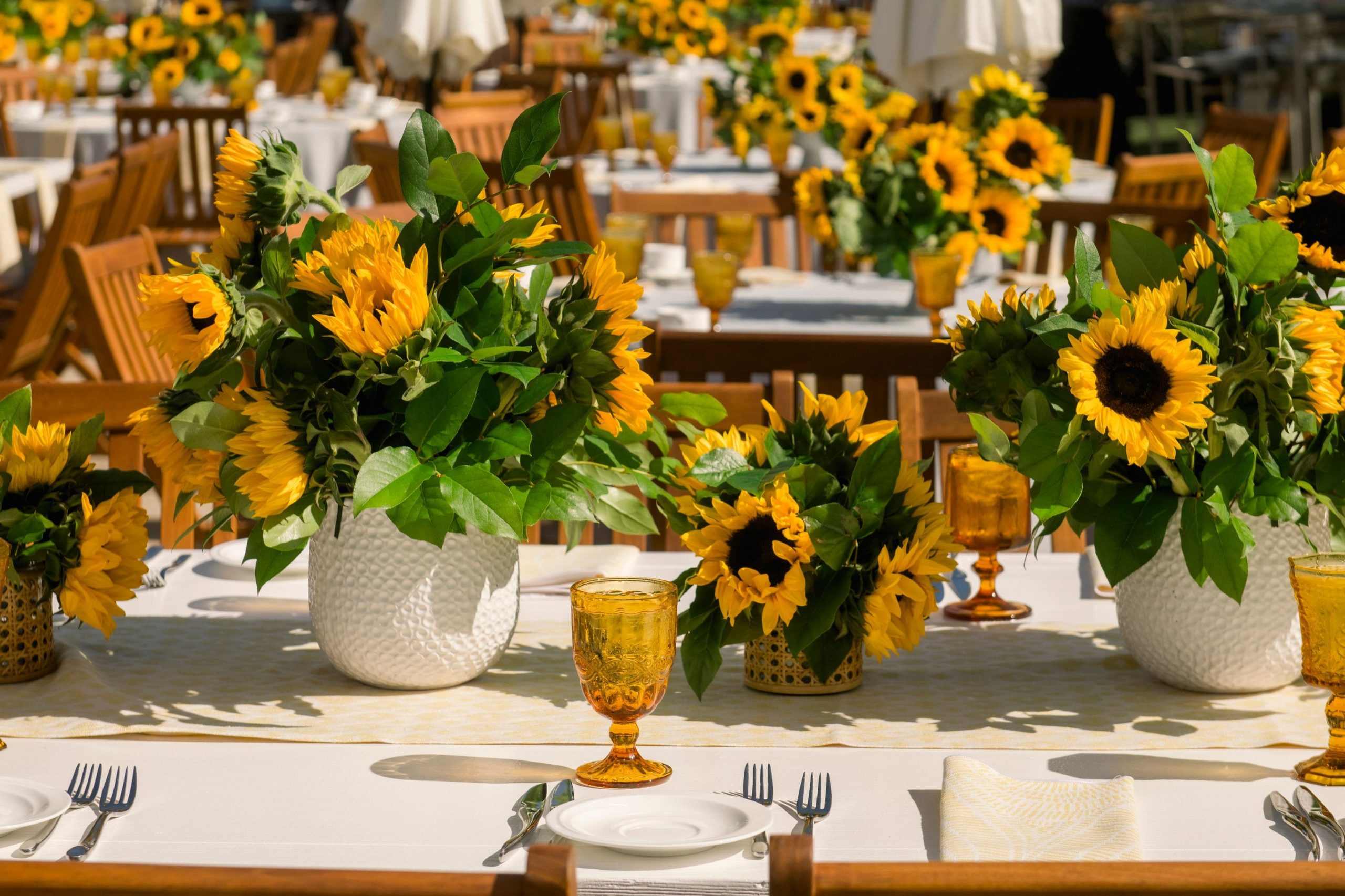 real touch artificial sunflowers in restaurant décor – bulk wholesale arrangement for tables