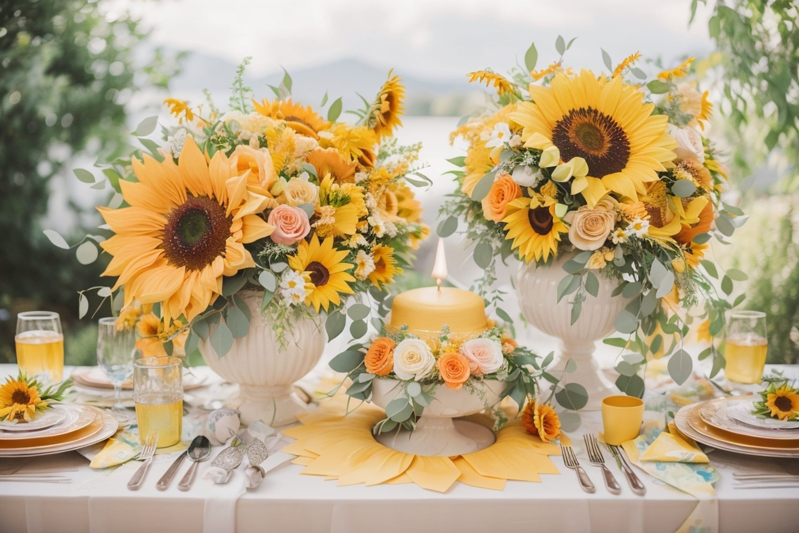 wedding artificial sunflowers bulk bouquet – real touch yellow faux flowers for ceremony décor